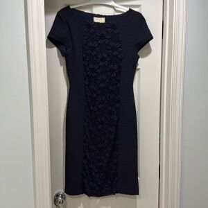 Navy dress with floral lace detailing